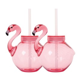Supreme Housewares 17 oz Water Tumblers Cups with Lid and Straw, Durable Acrylic Plastic Mason Jar Tumblers, Set of 2, BPA-Free Reusable Shatter-Proof Plastic Drinkware (Flamingo Shaped Tumbler)