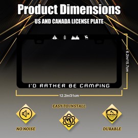 I'd Rather Be Camping License Plate Frame Adventure Awaits Camp License Plate Holder Stainless Steel Funny Auto Parts Colorful License Plate Decoration Size 12.2" x 6.2" with Screws