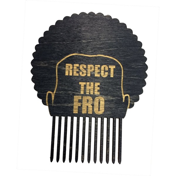 Respect The Fro - Men's Man Novelty Hair Comb Pick - 3D Laser Engraved - Great for Afros