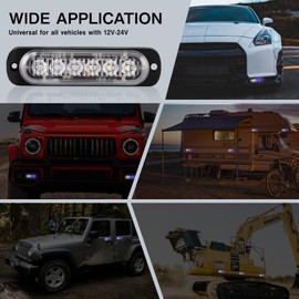 4-Pack 6 LED Amber Strobe Lights Vehicles Trucks Emergency Strobe Lights Kit 12V -24V Warning Hazard Flash Strobe Lights Grill Grille Surface Mount Super Bright Waterproof, Blue/White