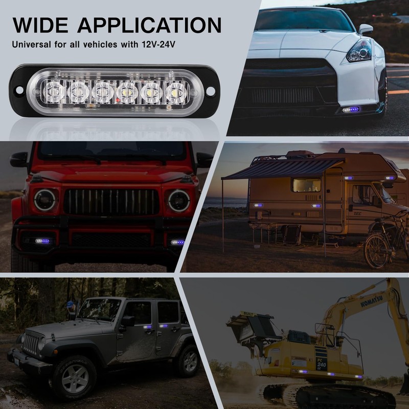 4-Pack 6 LED Amber Strobe Lights Vehicles Trucks Emergency Strobe