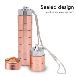 Organizador Semanal de Medicamentos de Metal, Pastillero Impermeable con 7 Compartimentos, Apto para Viajes, Elegante Pastillero de Oro Rosa para Vitaminas, Medicamentos,