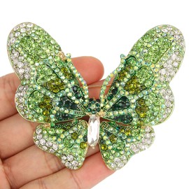 EVER FAITH Bridesmiad Corsage Jewelry Green Rhinestone Crystal Elegant Butterfly Brooch Gold-Tone