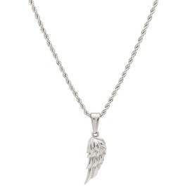 Planet '79 Angel Wing Silver Pendant Necklace | 316L Stainless Wing Rope Chain Necklace Classic Design | Ideal Unique Jewelry Gift for Him Gift for Her, Metal, No Gemstone