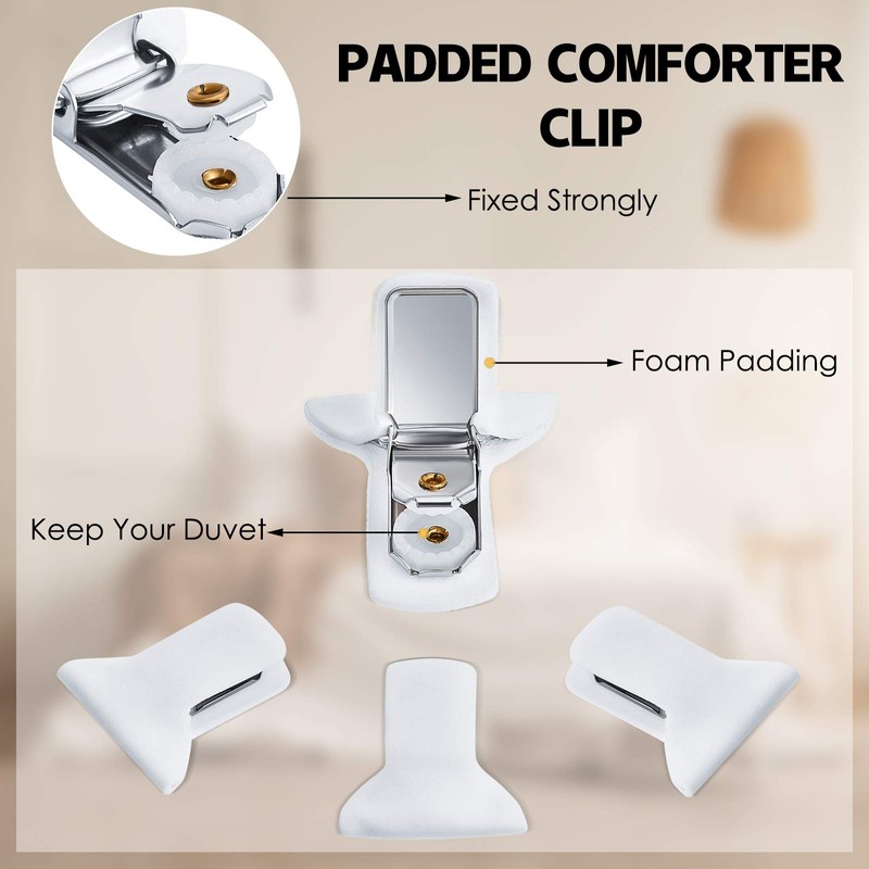 Patelai 12 Pieces Padded Comforter Clips White Duvet Clips Padded