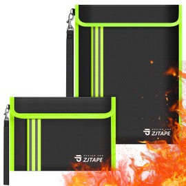 ZJTAPE Fireproof and Waterproof Bag - Pack of 2 Document Bags, Fireproof Wallet, Protective Bag with Reflective Strip for Passport, Money, Certificates, Contract and Valuables