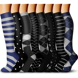 Calcetines de compresión de 15 a 20 mmHg es el mejor atlético para hombres y mujeres, correr, vuelo, viajes, enfermeras embarazadas, 11 (8 pares) negro/azul marino, S-M