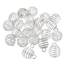 [PATIKIL] Spiral Beads Cage Pendant Stainless Steel Spring Stone Holder Necklace Cage Pendant for Jewelry Making Crafts, 20pcs 14x15mm, Silver White, Stainless Steel