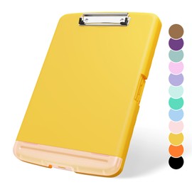 Plastic Clipboard with Storage, 8.5 x 11" Storage Organization Box Side-Opening, Heavy Duty Clip Board with Pen Holder and Paper Folder for Nurses, Teachers, Office & School Supply, Yellow