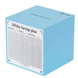 Wooden piggy bank for adults/Children, 365-day money saving bank. Unbreakable money saving box. Must be broken to open (blue (color), 5.9inches)