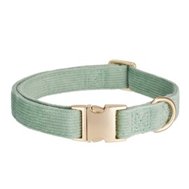 Ewinoom Soft Dog Collar with Metal Buckle Adjustable Durable Comfort Cotton Corduroy Collars for Small Medium Large Dogs Velvet Dog Collars,Green,Small
