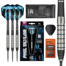 TARGET Darts Phil Taylor Power 8-Zero 2 Steel Tip Darts, 80% Tungsten Dart Set, 24G | Power 8 Zero Player Edition Darts with Swiss Points, Pro Grip Shafts, No.6 Dart Flights & SP Tool