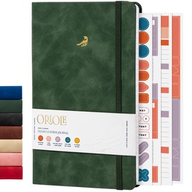 Oriole Vegan Leather Ruled Notebook - Racing Green | 176 Pages of Thick Lined Paper | Soft Touch Hardcover Journal (13 x 21 cm) with Gold Foil Bird Design & Luxury Gift Box
