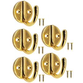 Fuxxer 5 x coat hooks, towel hooks, iron hooks, 3.5 cm, brass/gold