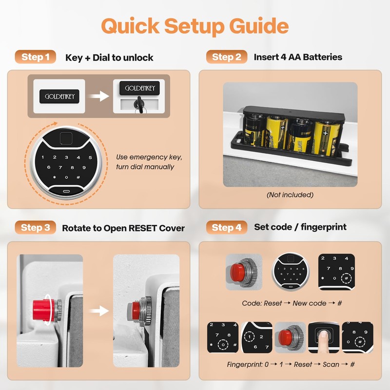 GoldenKey White Fingerprint Safe for Home, 1.2 Cu Ft Biometric