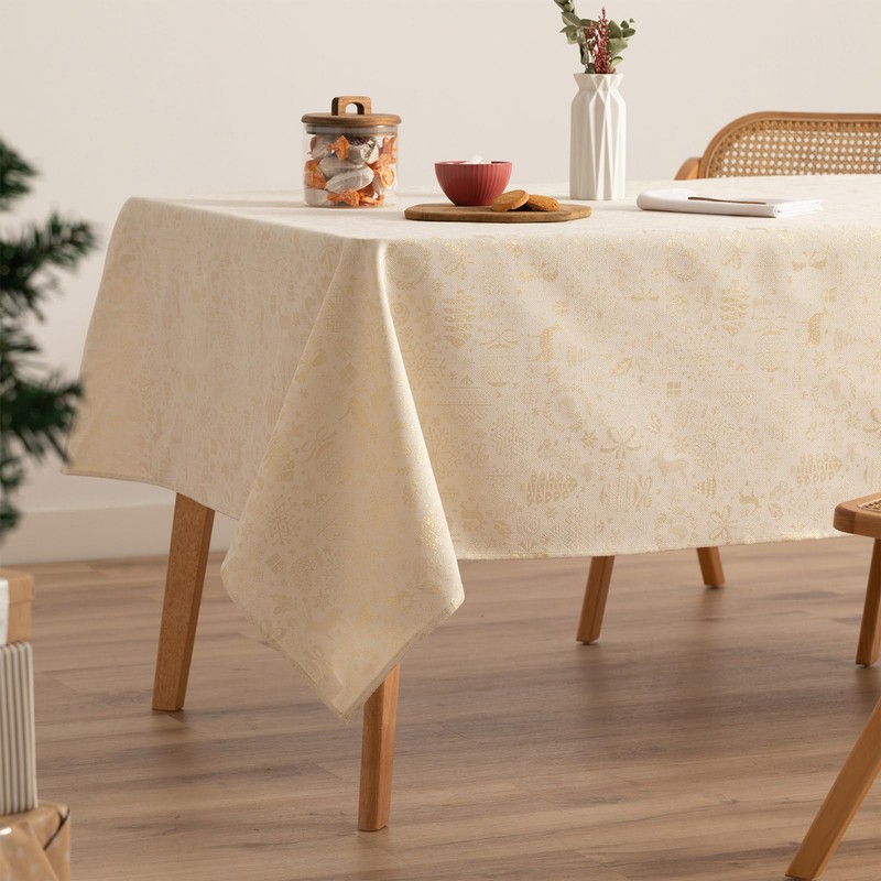 GAMUSI Christmas Jacquard Gold Yarn Dining Table Cloth Rectangle Christmas