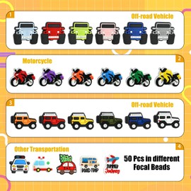 YOKUSHI 50 Pcs Car Focal Beads for Pens Bulk, Truck Charms Loose Rubber Vehicle Shaped Bead for Keychain DIY Beadable Pens Making Supplies (Car)