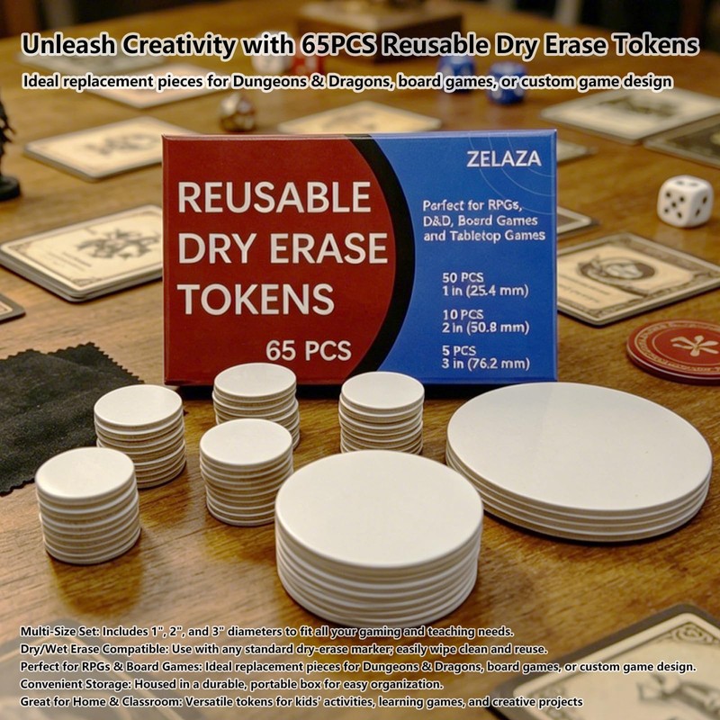 ZELAZA Dry Erase DND Tokens, 65 PCS RPG Set with