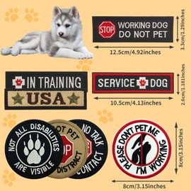 GUX 16 Pack Service Dog Patches Set, Tactical K9 Working Dog Patch Kit with Hook & Loop, Embroidered in Training, Do Not Pet, Therapy Dog, American Flag Removable Patches for Vest, Harness & Collar