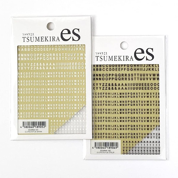 Mini Alphabet Nail Stickers, White & Black, Set of 2,