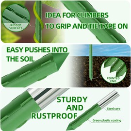 Fabulas Garden Stakes 16 Inch 70 Pack, Diy 4ft 5ft 6ft 7ft 8ft Tomato Stakes Plastic Coated Metal Plant Sticks Stakes Supports with 40 Connectors 30 Rotatable Clips for Indoor Outdoor Plants Vegetable