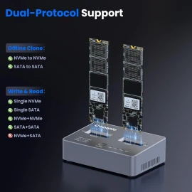 Coolpie Offline Clone M.2 NVME/SATA Duplicator 2-Bay  Docking Station for SSD Size 2230