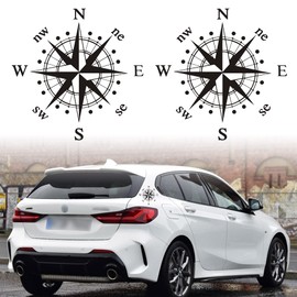 TOMALL 2 Pieces 15.5cm Bonnet Compass Sticker Car Compass Graphic Sticker for SUV Off-Road Vehicle Body Side Door Trunk Universal Waterproof Vinyl Car Sticker (Black)