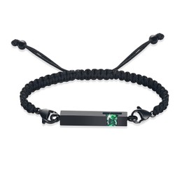 constantlife Birthstone Crystal Cube Urn Bracelet for Ashes Braided Rope Adjustable Bangle Cremation Memorial Jewelry Loved Ones Funeral Keepsake Gift for Women Men (Black-Green)