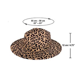 MRLAHAT Fedora Leopard Style Women and Men Flat Wide Brim Warm Felt Retro Style Panama Hat (Red)