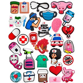 SAFITOYA 30PCS Medical Shoe Decor Charms, Doctors Nurses Themed Charms for Shoe Wristband Decor, PVC Shoe Charm Accessories for Party Favors Birthday Graduation Gifts, One Size, Polyvinyl Chloride, No