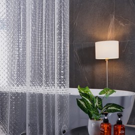 Furlinic Shower Curtain Anti-Mould Waterproof Transparent Eva Bath Curtain 120 x 180 cm 3D Effect Rhombus with 8 Shower Curtain Rings Hem with Stones