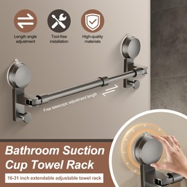 gzpynsgaoh No-Drill Towel Rack with Strong Suction 16-31 Inch Adjustable and scalable Shower Organizer for Glass Door, Wall & Corner Holds Bath Towels & Slippers.(16-31 Inch)