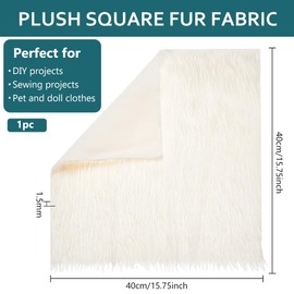 BENECREAT 40 x 40 cm Beige Faux Fur Fabric, Soft Shaggy Plush Fabric, Precut Fur Fabric for Costumes, Carpets, Cushions, Sewing, Decorations