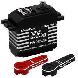 Hobby Fans RC Digital Servo, IP68 Waterproof 55KG Brushless Servo High Torque Metal Gear Servo with 2PCS 25T Servo Horn for 1/12 1/10 1/8 RC Car RC Crawler Robot Boat