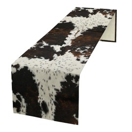Cow Print Table Runner, Brown Cowhide Print Western Style Table Runner Country Farmhouse Cottage Cow Patten Linen Table Decoration for Home Kitchen Dining,13x70 Inch