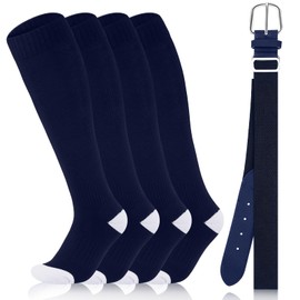 Haysandy Baseball or Softball Sock and Belt Combo Set 2 Cotton Baseball Socks with Belt for Boys Kids Youth Adult(Navy,Medium)