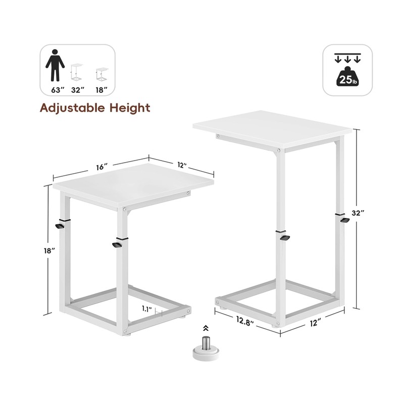 Vagusicc C Shaped End Table, 33"C Table End Table Adjustable