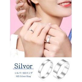 Silvora 925 Silver Ring, Men's, Simple Ring, Women's Popular, Flat, Width 0.1/2 inch (3/5 mm), Pair Accessory