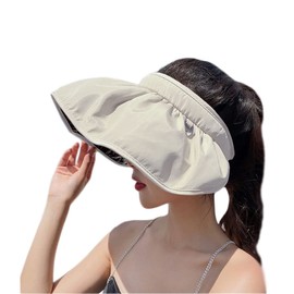 Women's Sun Visor Foldable Sun Hat Wide Brim Summer UV Protection Beach Hat (A-Beige)