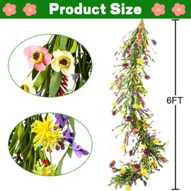 Hotop 6 ft Artificial Wildflower Garland, Daisy and Lavender Faux Floral Vine Summer Spring Floral Fake Garland for Baby Shower Wedding Mantle Table Centerpiece Decor(2 Pcs)