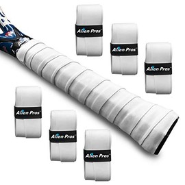 ALIEN PROS Tennis Racket Grip Tape (6 Grips) - Precut and Dry Feel Tennis Grip – Tennis Overgrip Grip Tape Tennis Racket - Wrap Your Racquet for High Performance (6 Grips, White)