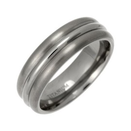Theia Titanium Court Triple Embossed Lines 7mm Ring - Size M
