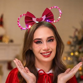 IYOU Mouse Ear Light Up Headband Pink Queen of Heart Led Hair Bands Flashing Amor Valentine's Day Hair Accessories for Women