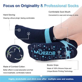 Muezna Non Slip Yoga Socks for Women, Anti-Skid Pilates, Barre, Bikram Fitness Socks with Grips, Size 5-10 (3 Pack: (Black/Navy/Burgundy)+Two-Color Grips)