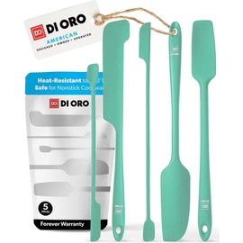 DI ORO Silicone Jar Spatulas for Scraping - Rubber Spatulas Silicone Heat Resistant - Kitchen Spatulas Nonstick Cookware Safe - Silicone Utensil Set for Blenders, Mixing, Baking, & Makeup (5pc, Mint)