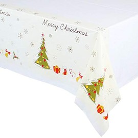 Aisszhao 137x274cm Christmas PVC Table Cloth Cover Holly Santa Xmas Tablecloth Oilcloth Christmas Home Party Table Decoration Supplies