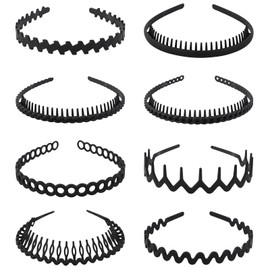 Roxnvm Hair Band, 8 Elastic Hair Bands Men, Plastic Packs Zigzag Headband, Non-Slip Black Headband, Sports Fashion Hair Band Accessories, Hair Band Men for Outdoor Sports Yoga Daily