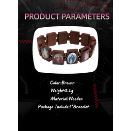 GAUEIOUR Wooden Rosary Jesus Bracelet Elastic Stretch Bangle Brown Beaded Stretchable Prayer Catholic with Images of Religious Saints Wristband Presents for Men and Women