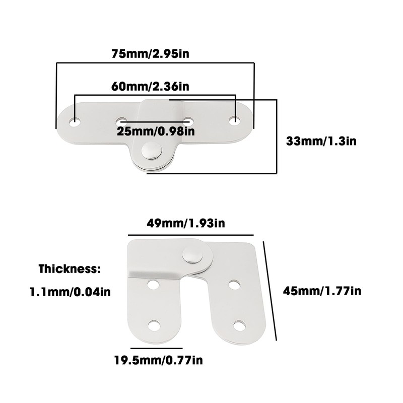 OTOTEC 2pcs 180° Heavy Duty Folding Hinges 75x33mm Suitable for