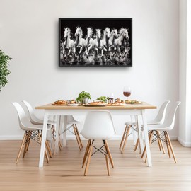 Horse Wall Art 7 Horses Running Pictures Wall Decor Large Black and White Canvas Prints Framed Artwork Paintings Home Decorations for Living Room Dinning Room Bedroom 36"x24"